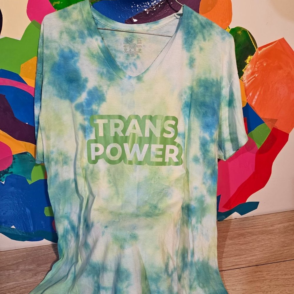LGBTQ THEMED TSHIRT - 2xl - Blue, Green & White  TRANS POWER